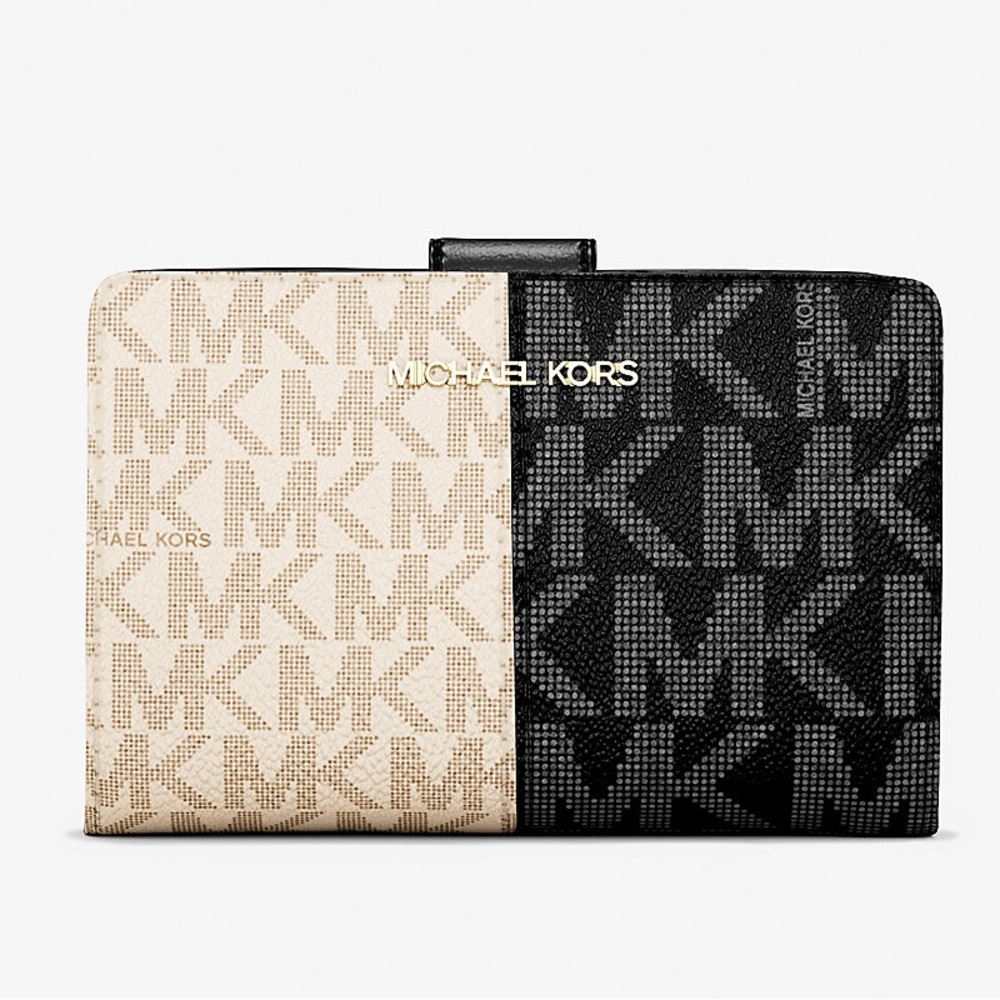 NWT $178 Michael Kors Jet Set Medium Two-Tone Logo Bifold Wallet